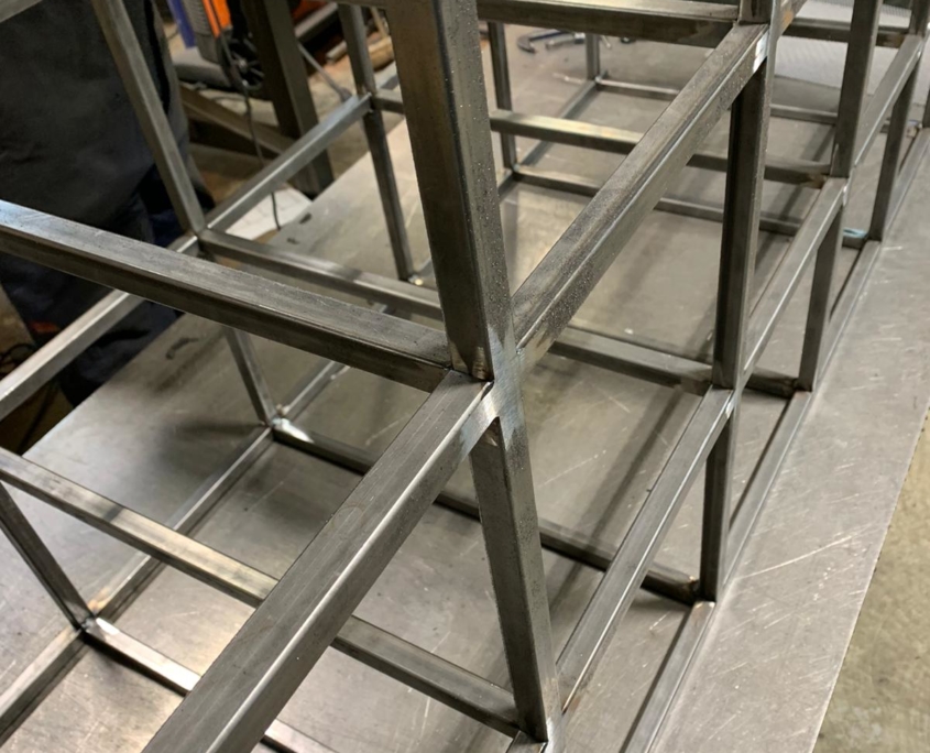 black metal storage shelves