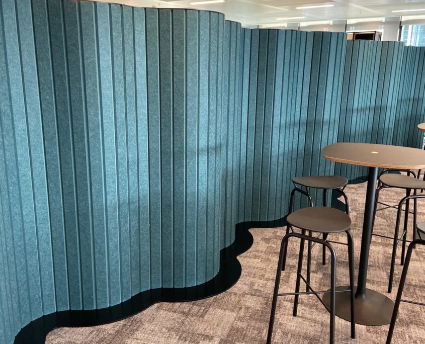 Blue metal sheet office divider