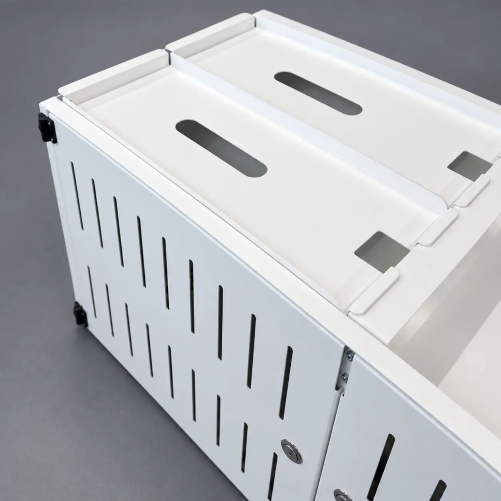 Tray handholds, folded returns and access hardware